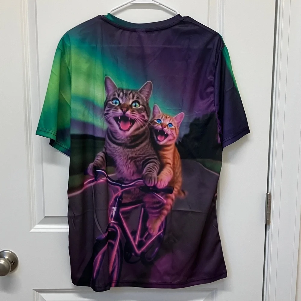NWT Retro Space Cat T-shirt on Bike, Various Sizes